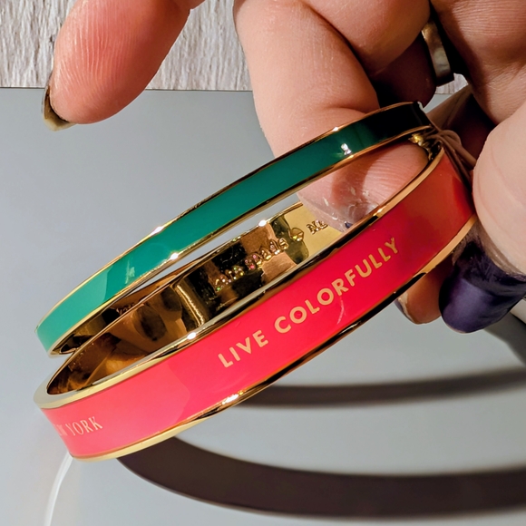 Kate Spade Gold Green & Pink Bangle Set - Picture 3 of 4